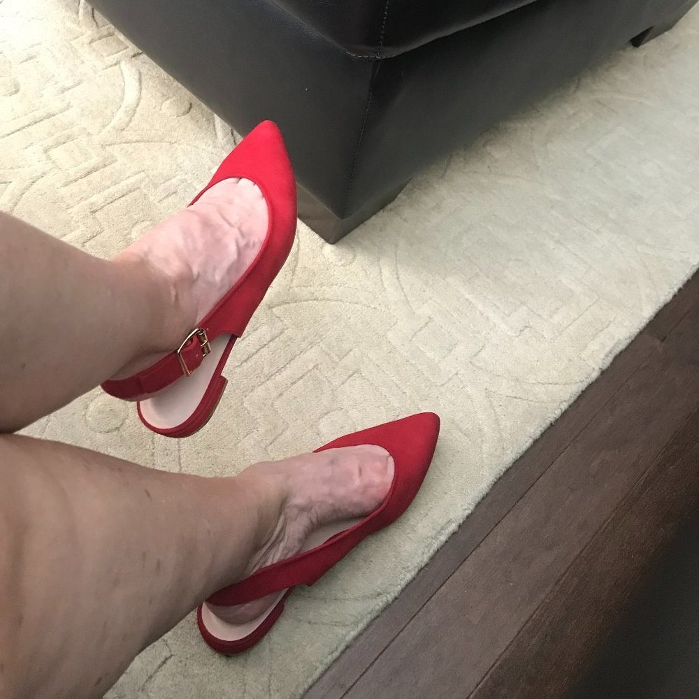 Stuart Weitzman Red Suede Slingback Shoes - Flat Heel - Size 9